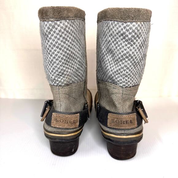 SOREL Boots Womens 7 Slimshortie Winter Waterproof Leather Felt Casual Tan Grey - Picture 5 of 15